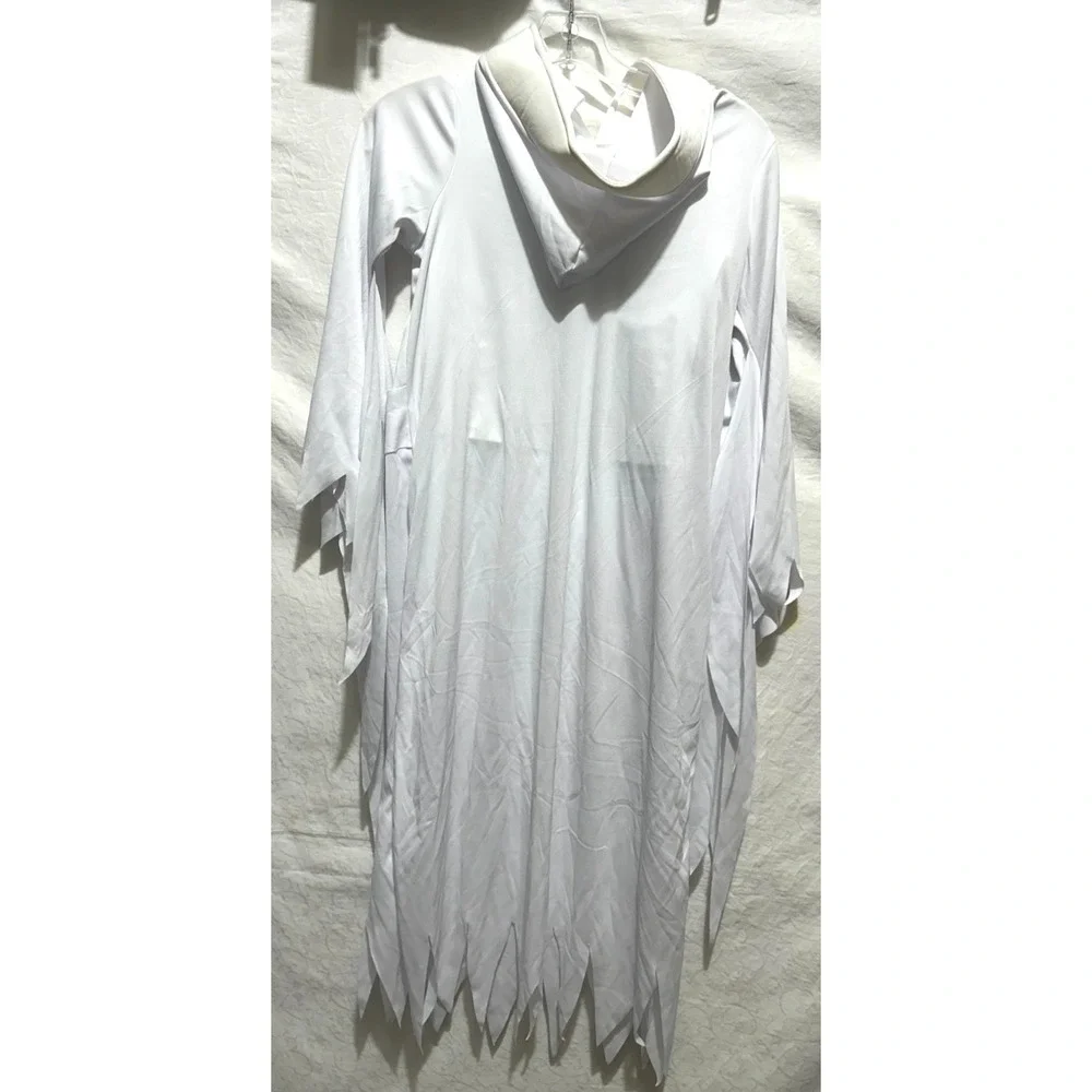 Youth Kids‎ Size 8 or Medium White Ghost Face Collard Hooded Scream Costume